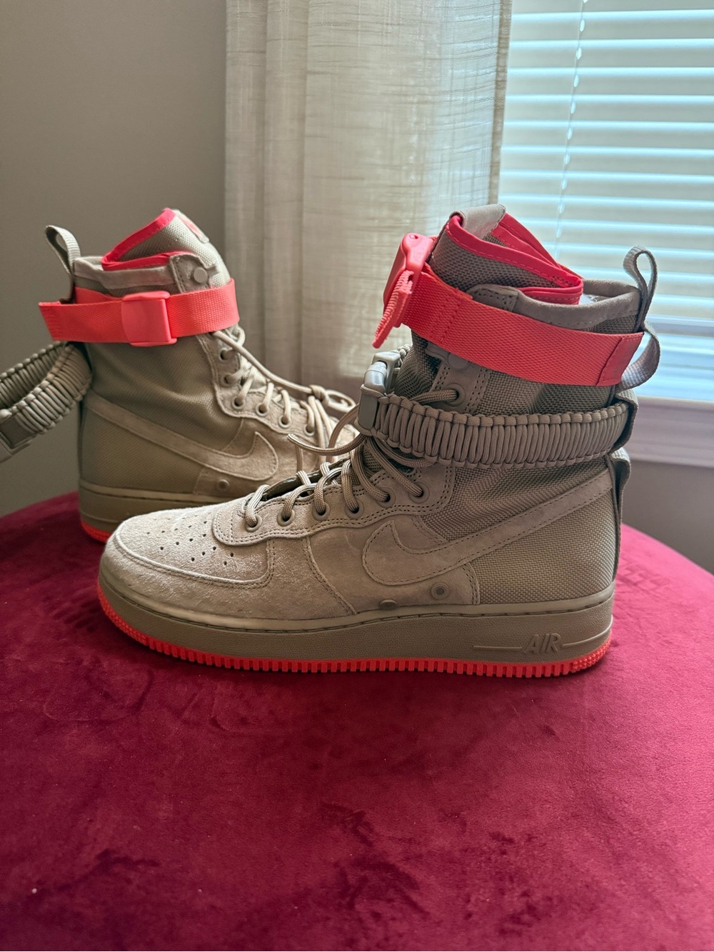 Nike SF Air Force 1 High Top in Olive Green with Red Accents